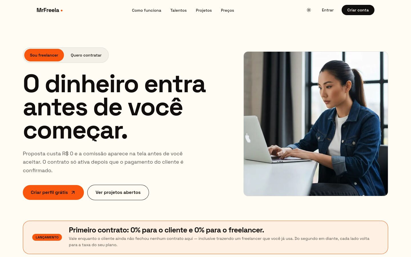 Página inicial do marketplace MrFreela